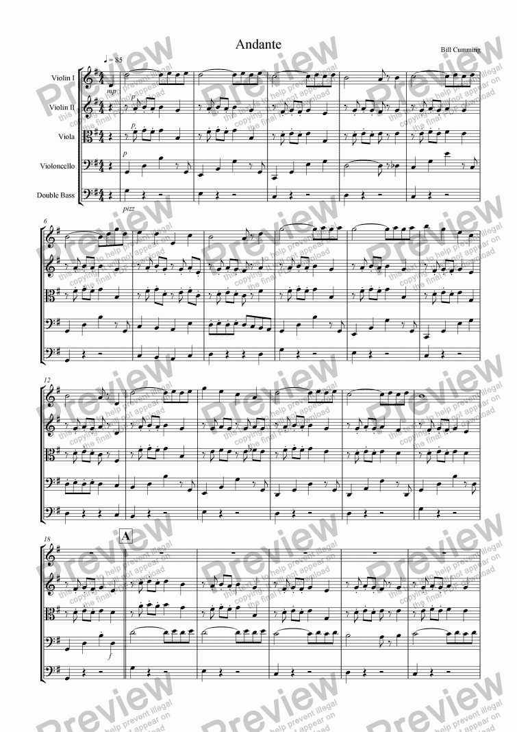 page one of Andante for String Orchestra