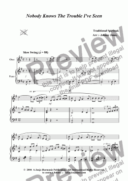 page one of Nobody Knows The Trouble I've Seen    (Oboe and Piano)