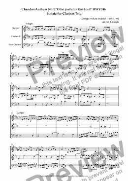 page one of Chandos Anthem No.1 "O be joyful in the Lord" HWV246 Sonata for Clarinet Trio