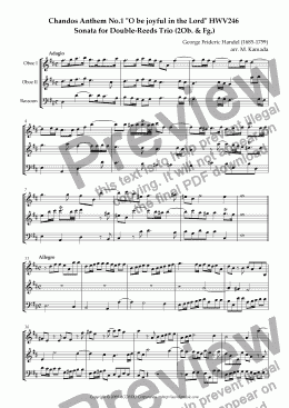 page one of Chandos Anthem No.1 "O be joyful in the Lord" HWV246 Sonata for Double-Reeds Trio