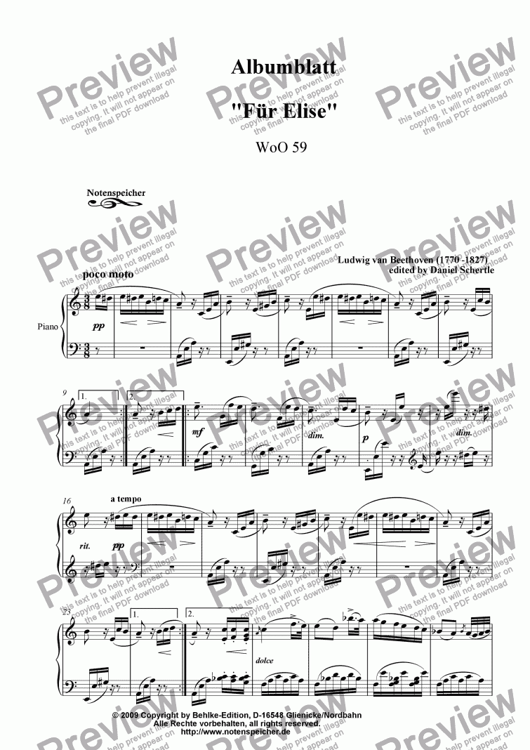 page one of For Elise - Albumblatt fuer Elise (L. v. Beethoven)