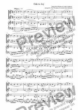 page one of Ode to Joy for  Bb clarinet duet & piano