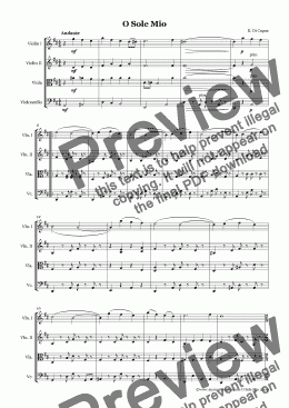 page one of Capua O Sole Mio for String Quartet