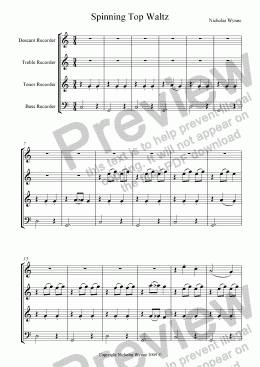 page one of Spinning Top Waltz for Recorder Quartet