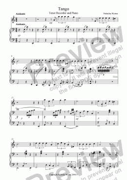 page one of Tango for Tenor Recorder and Piano