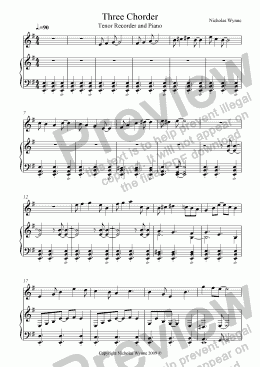 page one of Three Chorder for Tenor Recorder and Piano