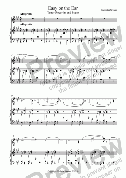 page one of Easy on The Ear for Tenor Recorder and Piano