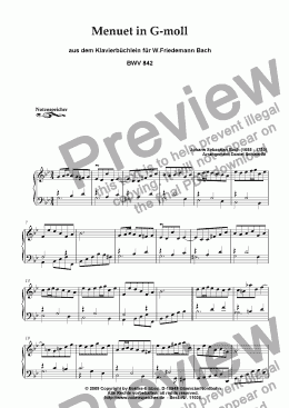page one of Menuet G minor, Klavierbuechlein W.F. Bach (BWV 842, J.S.Bach)