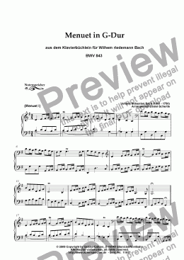 page one of Menuet G major, Klavierbuechlein W.F. Bach (BWV 843, J.S.Bach)