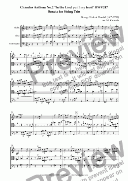 page one of Chandos Anthem No.2 "In the Lord put I my trust" HWV247 Sonata for String Trio