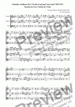 page one of Chandos Anthem No.2 "In the Lord put I my trust" HWV247 Sonata for two Violins & Viola