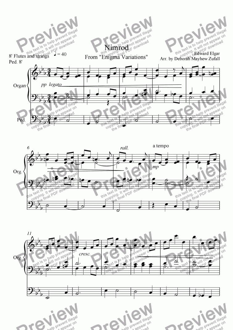 page one of Nimrod for organ solo