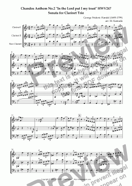 page one of Chandos Anthem No.2 "In the Lord put I my trust" HWV247 Sonata for Clarinet Trio