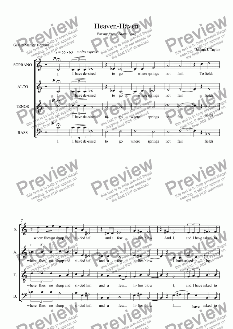 page one of Heaven-Haven (SATB)