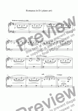 page one of Romanza in D piano arr.