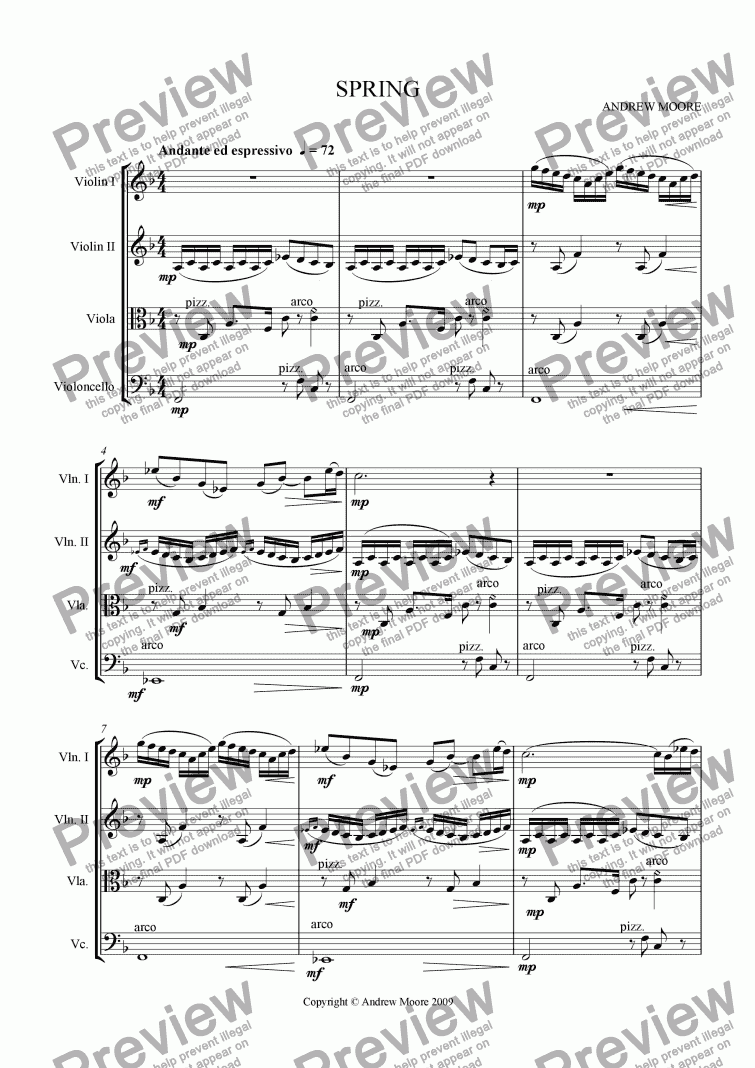page one of ’Spring’ for String Quartet