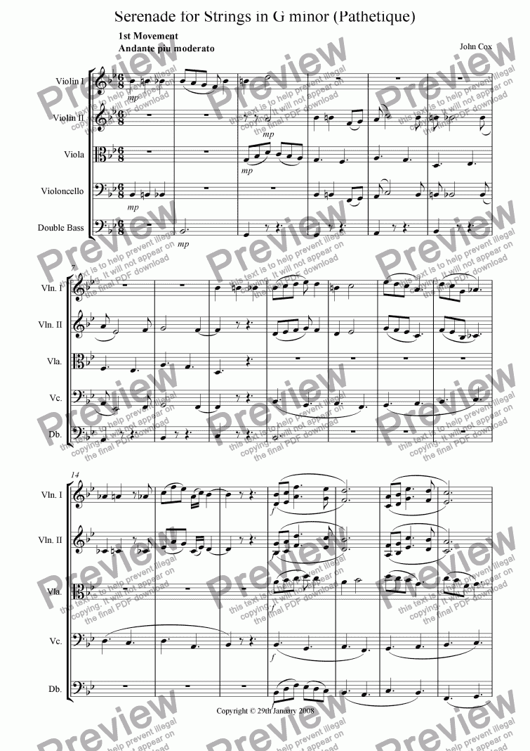 page one of Serenade for Strings in G minor (Pathetique)