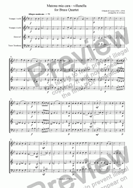 page one of Lassus - MATONA MIA CARA - for brass quartet