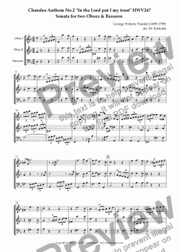 page one of Chandos Anthem No.2 "In the Lord put I my trust" HWV247 Sonata for Double-Reeds Trio