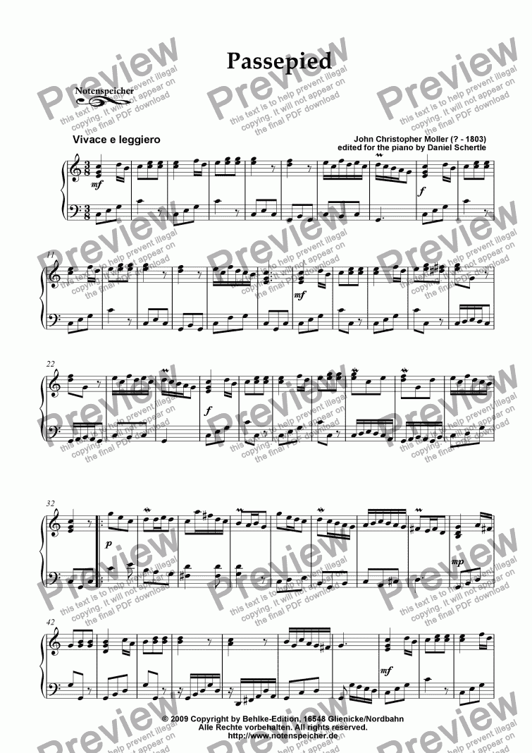 page one of Passepied arr. for piano (J.Chr. Moller)
