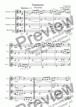 page one of  Kinderscenen (Scenes from Childhood) Op 15:  7.Traumerei (Dreaming) Opus 15 arranged clarinet quartet