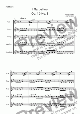 page one of Vivaldi Flute Concerto in D Major (Il Gardellino) RV428