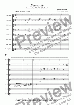 page one of Barcarole  from "Tales of Hoffman"   (Clarinet Choir)
