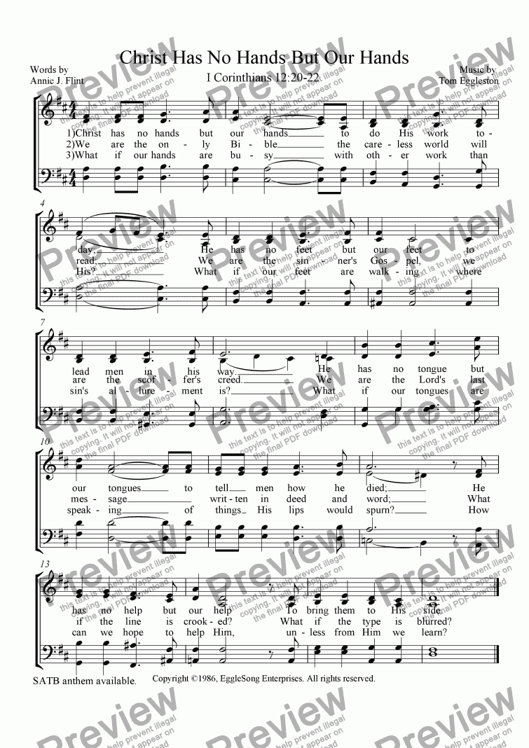 page one of Christ Has No Hands But Our Hands, Hymn