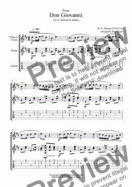 page one of La ci darem la mano from Don Giovanni for flute or violin and easy guitar (+TAB)