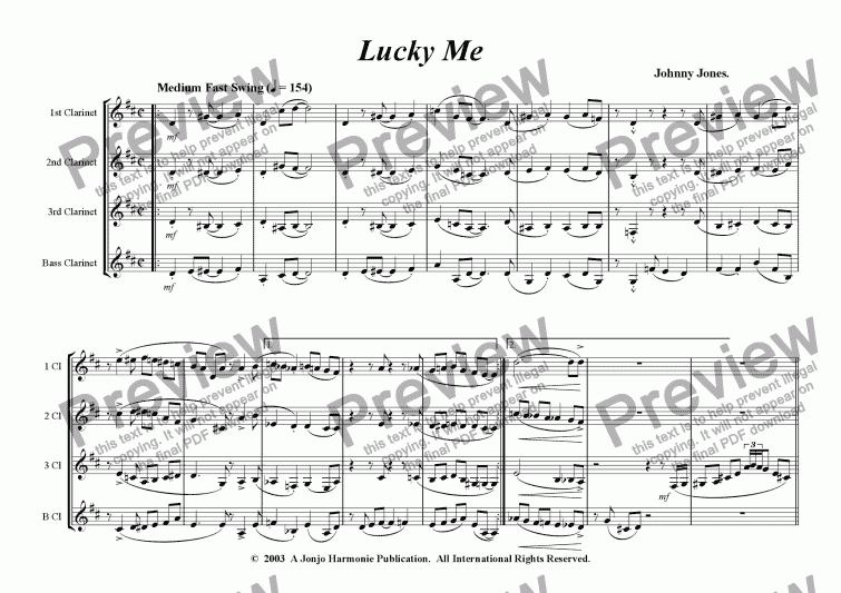 page one of Lucky Me   (Swing  Clarinet Quartet)