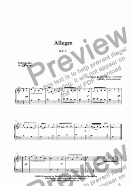 page one of Allegro in B major for piano KV 3 (W.A.Mozart)