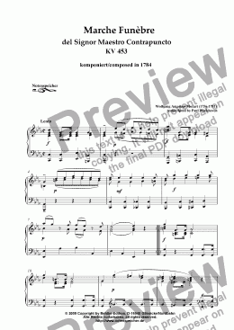 page one of Marche Funebre del Sgr. Maestro Contrapuncto, pro organo KV 453 (W.A.Mozart)