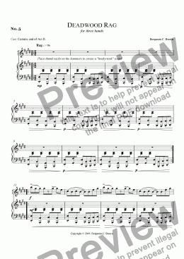 page one of Incidental Music for Deadwood Dick or the Game of Gold: No. 5: Deadwood Rag (for three hands)