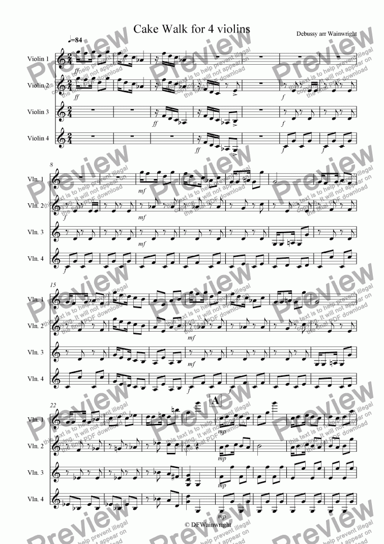 page one of Cake Walk for 4 violins