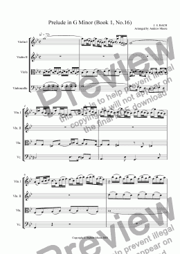 page one of Prelude in G minor (Book 1, No. 16) arr. for String Quartet
