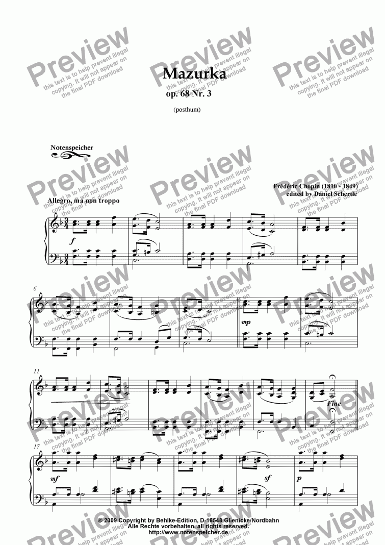 page one of Mazurka in F major, op.68 Nr. 3 (F.Chopin)