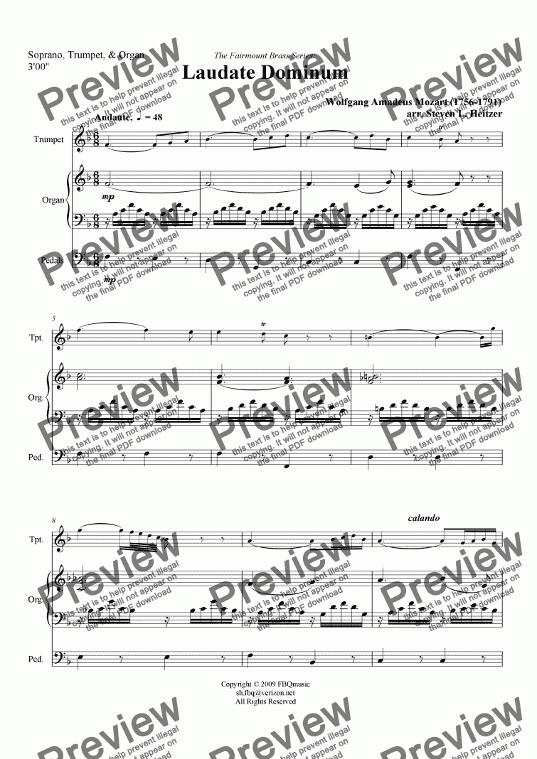 page one of Laudate Dominum - Soprano, Trumpet, & Organ