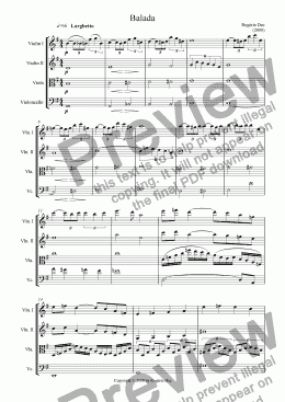 page one of Balada for String Quartet