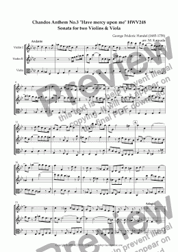 page one of Chandos Anthem No.3 "Have mercy upon me" HWV248 Sonata for two Violins & Viola