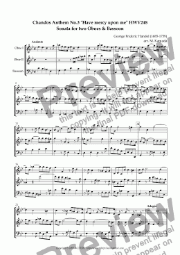 page one of Chandos Anthem No.3 "Have mercy upon me" HWV248 Sonata for Double-Reeds Trio