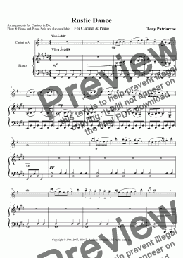 page one of Rustic Dance for Clarinet in A & Piano