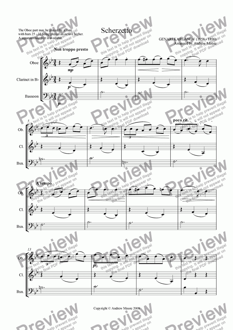 page one of ’Scherzetto’ arranged for Wind Trio