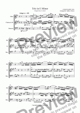 page one of Trio in E minor BWV 583 for Wind Trio