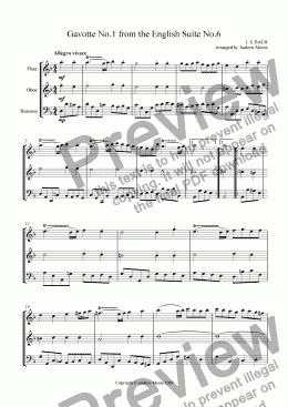 page one of ’Gavotte 1 from English Suite No 6’ for Wind Trio