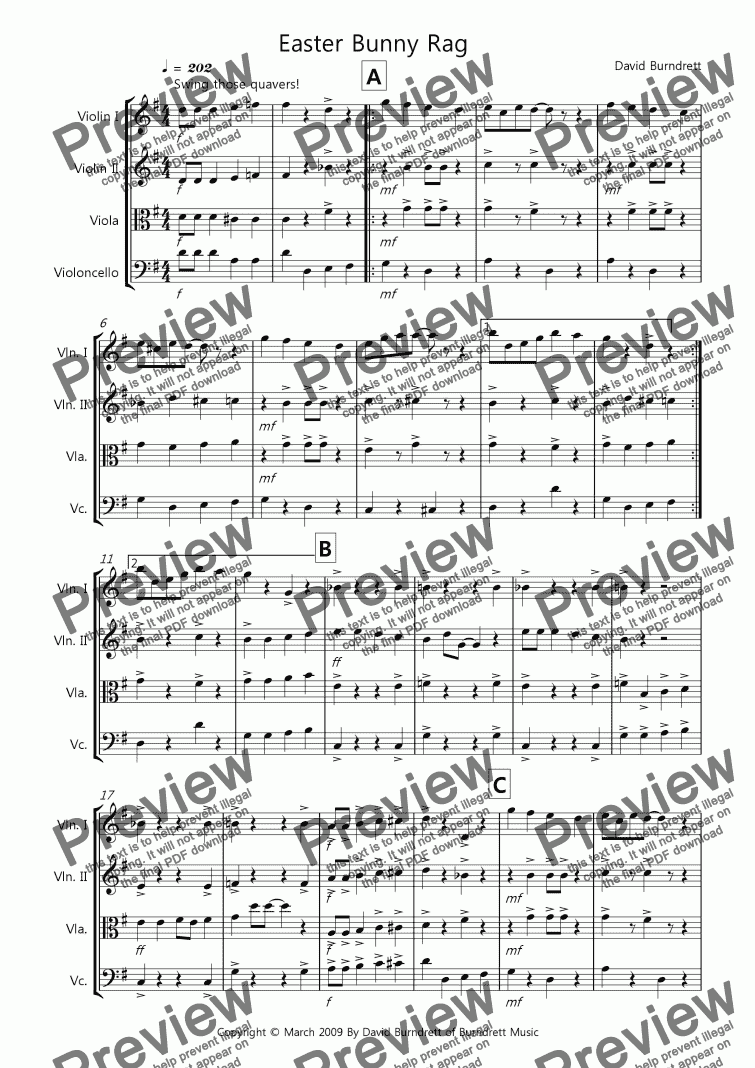 page one of Easter Bunny Rag for String Quartet
