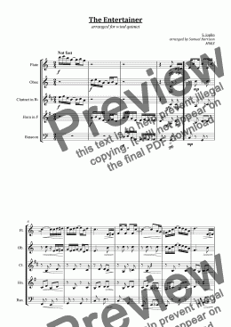 page one of The Entertainer (for wind quintet)