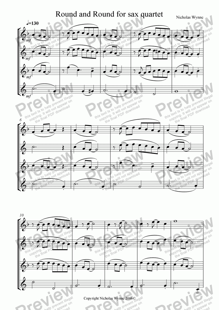 page one of Round and Round for Saxophone Quartet