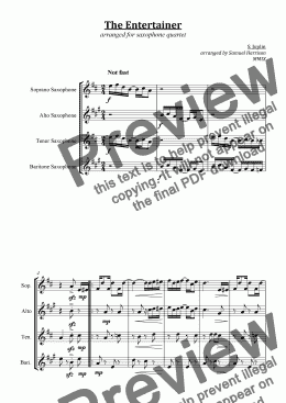 page one of The Entertainer (for saxophone quartet)