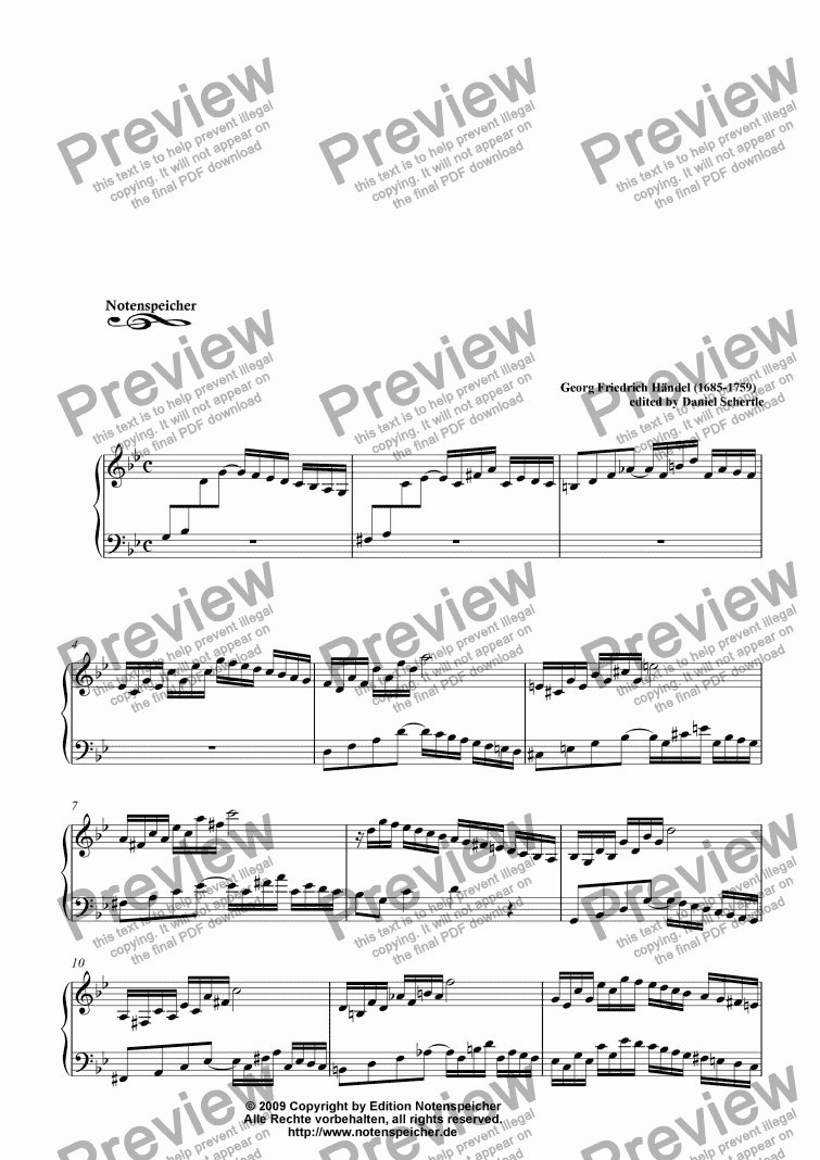 page one of Capriccio in G minor (for piano by G.F. Haendel)