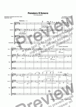 page one of Pensiero D'Amore for string quartet